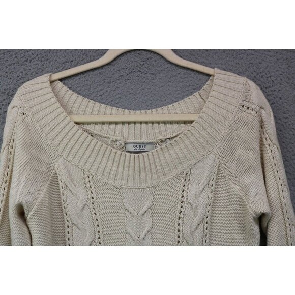 Guess Long Sleeve Off the Shoulder Cable Knit Sweater-Size Large - Picture 4 of 10
